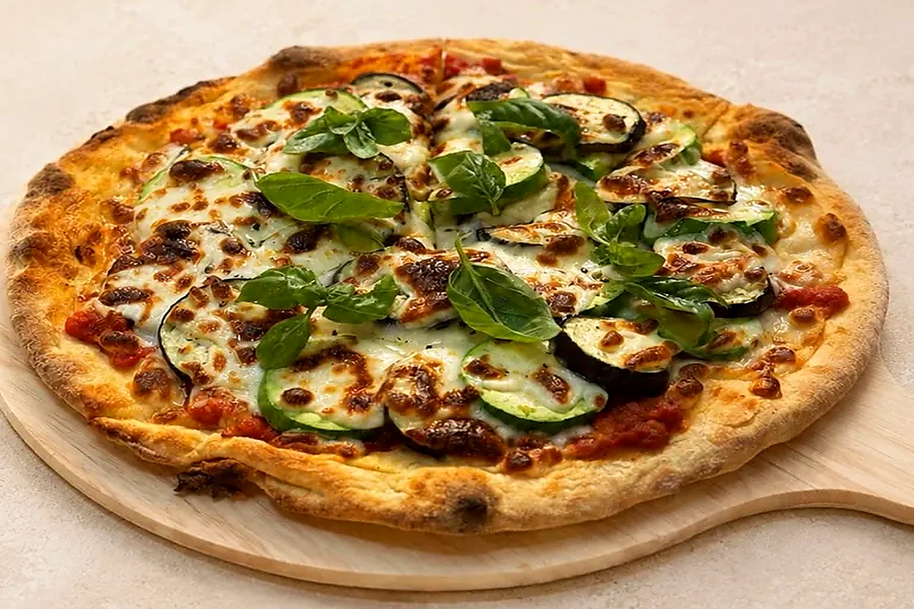 Close-up of freshly baked pizza at Bukchon Tteul